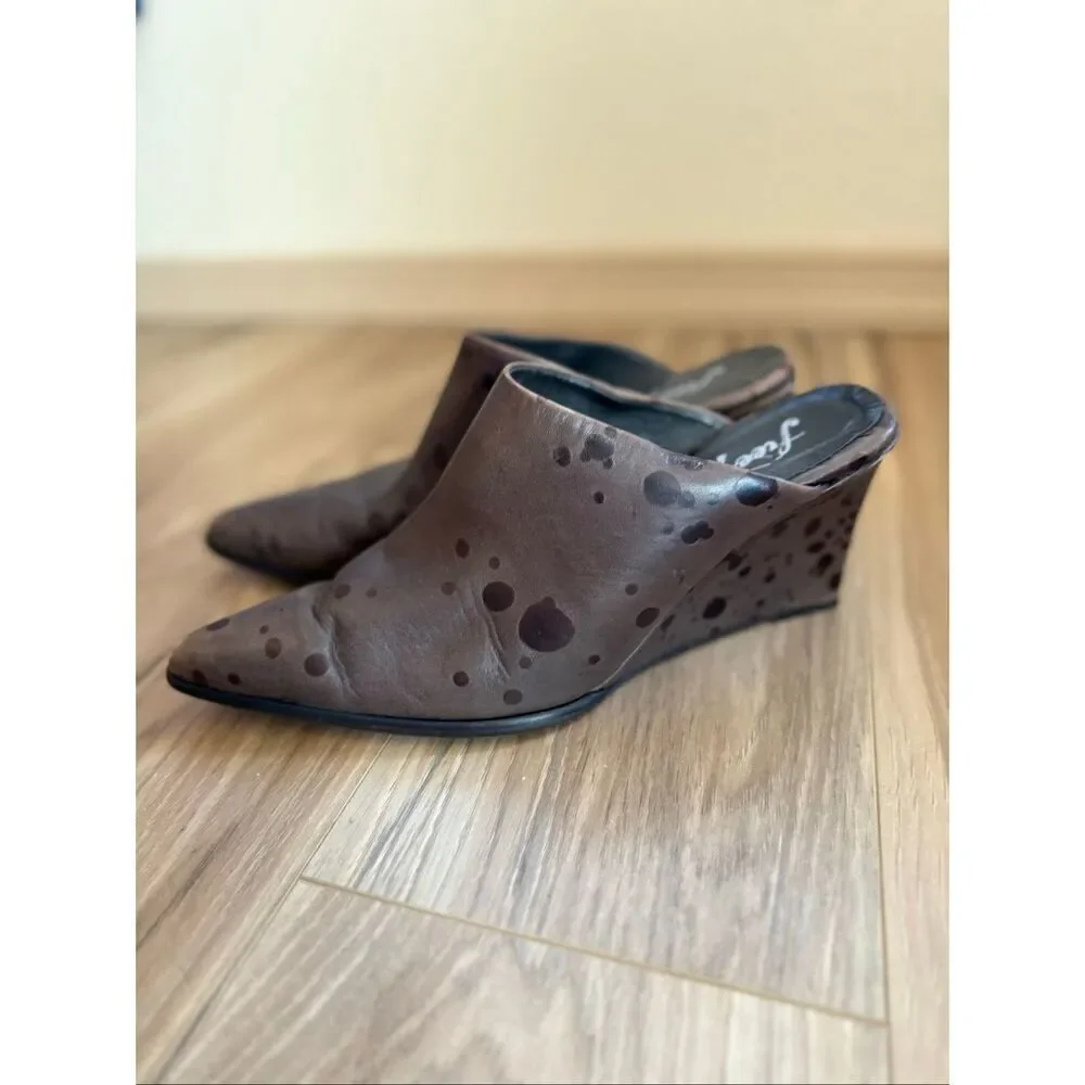 Free People Galactica Mules Point Toe Western Boho Leather Wedge Size 39 Brown
